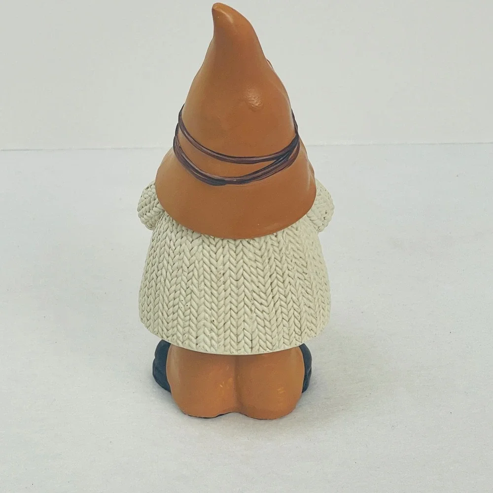 Fall Gnome Figurine Autumn Decor Cable Knit Sweater Mushrooms Brown Hat 6.5 Inch